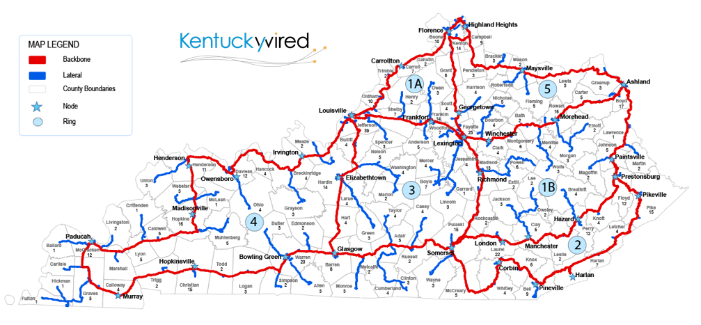 Map of Kentucky with the number of Customers per County